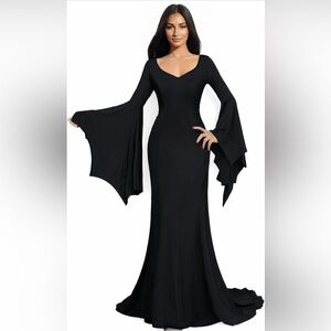Adult Black Gothic Dress for Halloween Costume Women Morticia Addams